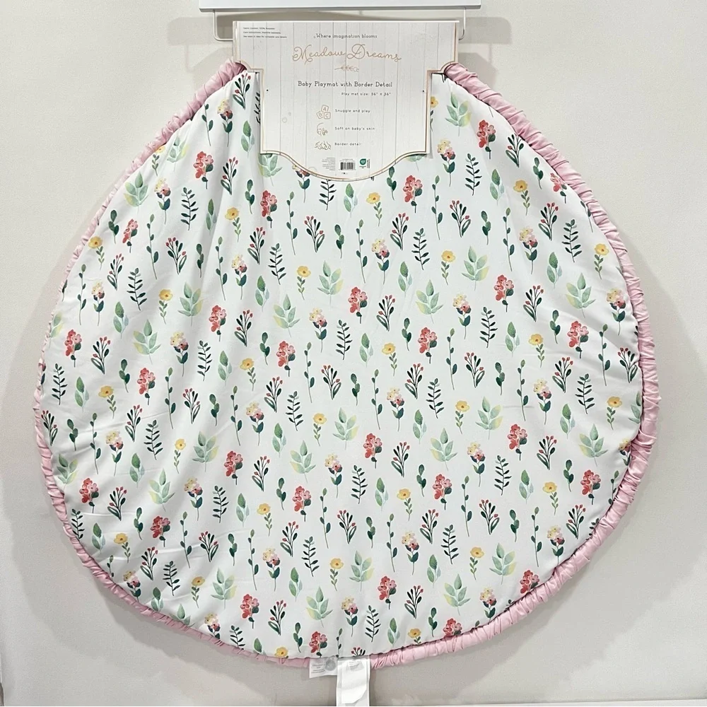 Meadow Dreams Baby Playmat with Border Round White/Pink Amelia Floral 36